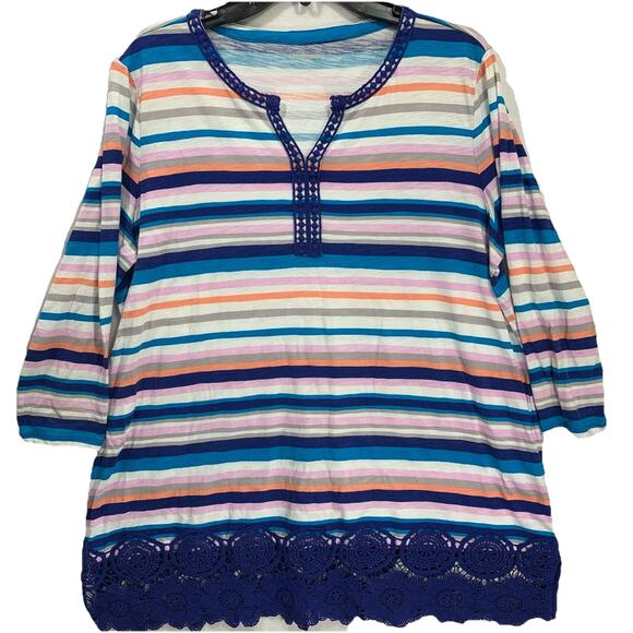 LANDS’ END WOMEN’S MULTI COLOR STRIPED 3/4 SLEEVE TOP SIZE XL/18 - Picture 1 of 10